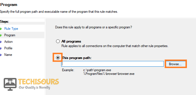 To show the options that have to be selected to create Firewall rule to fix the Skyrim crash at startup problem