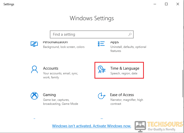 Scroll to the Time and Language in windows settings 