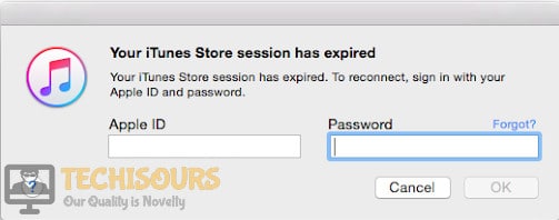 Your iTunes Store Session has Expired Error message image