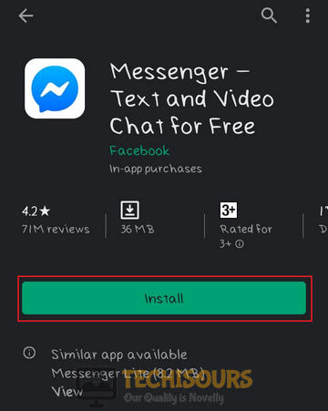 Re-Install Messenger to fix the Facebook Chat is currently Unavailable Error