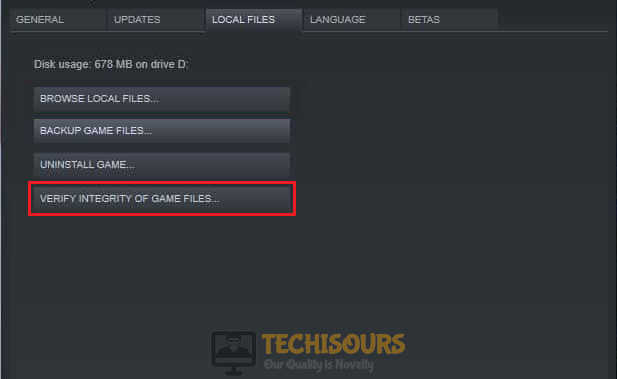 Verify Integrity of Files to fix the steam fatal error