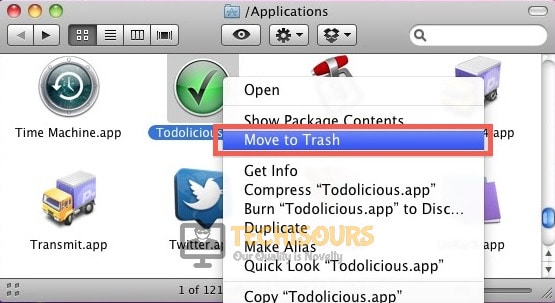 Moving to trash to fix the macOS could not be installed on your computer error