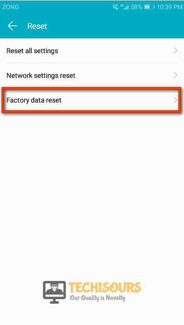 Tap on Factory Data Reset