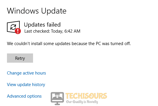 While updating "We couldn't install some updates because the pc was turned off" error