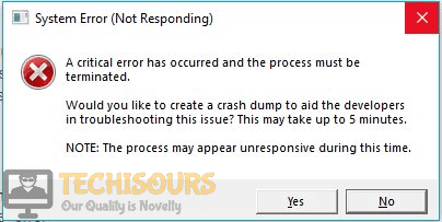 "A critical error has occurred and the process must be terminated" error in Windows