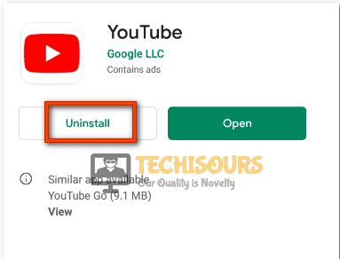 Choose uninstall option to resolve youtube keeps crashing problem