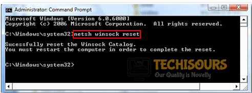 Executing Winsock Reset Command