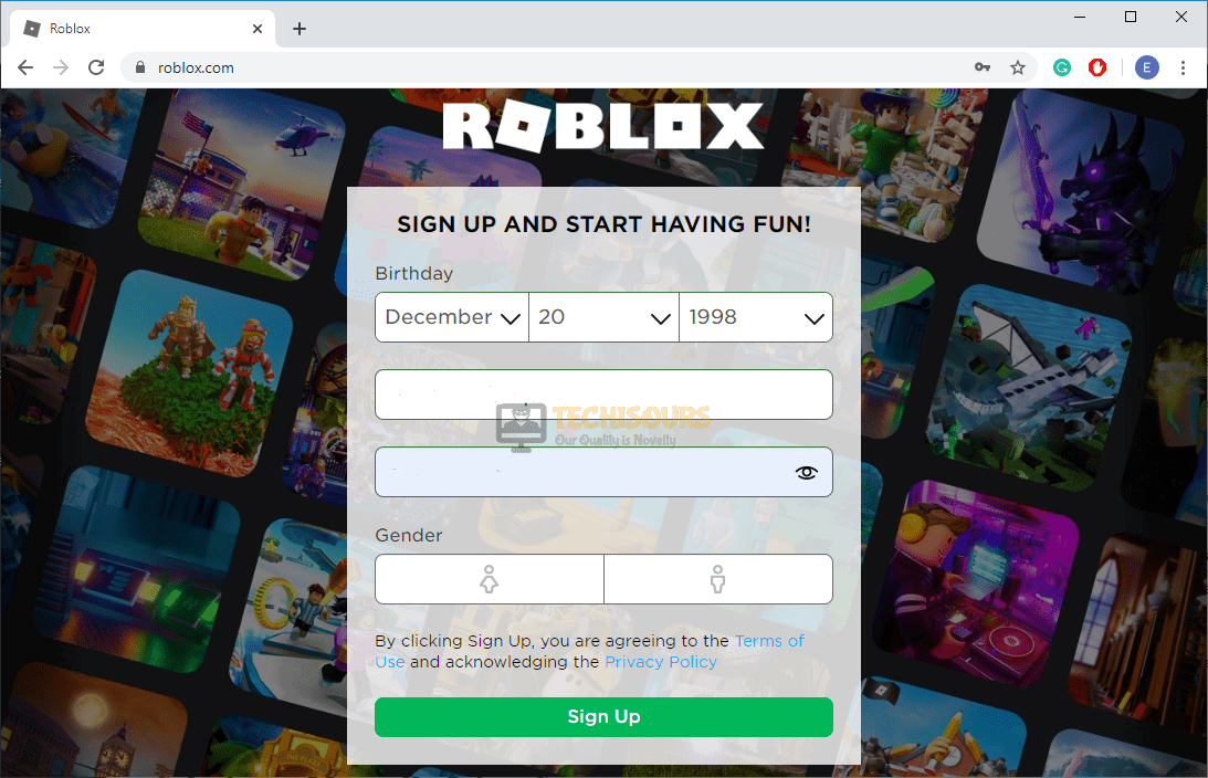 Signup into new account to get rid of error code 610 roblox