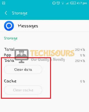 Clear cache and data to get rid of free msg: unable to send message - message blocking is active error