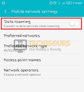 Disable data roaming to get rid of error 97 sms origination denied