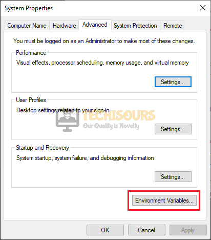 Choose environment variables option to fix error code elifecycle