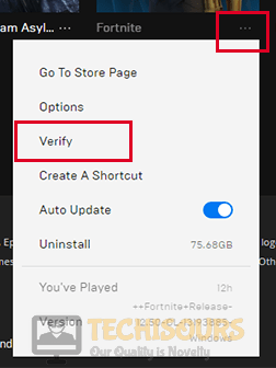 Verify the game files to fix fortnite error code 91