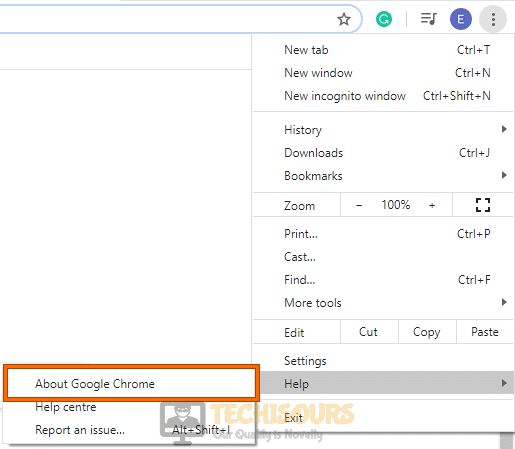 Accessing About Google Chrome Option