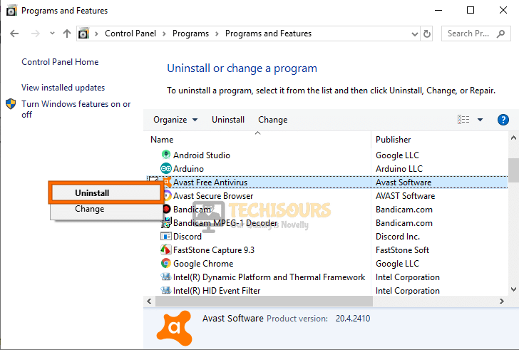 Uninstall Antivirus to fix Windows cannot find steam.exe error