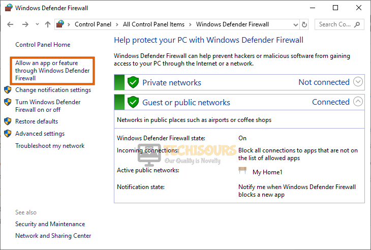 Allow app or feature through Windows Defender Firewall to fix Windows Command Processor on Startup