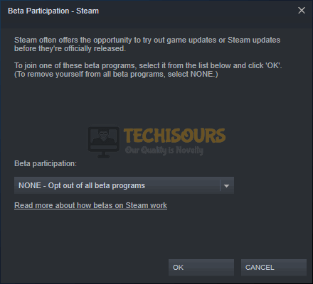 Opt-out of beta participation to resolve steam content file locked problem