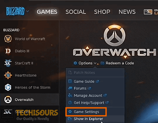 Choose Game Settings to fix overwatch black screen problem