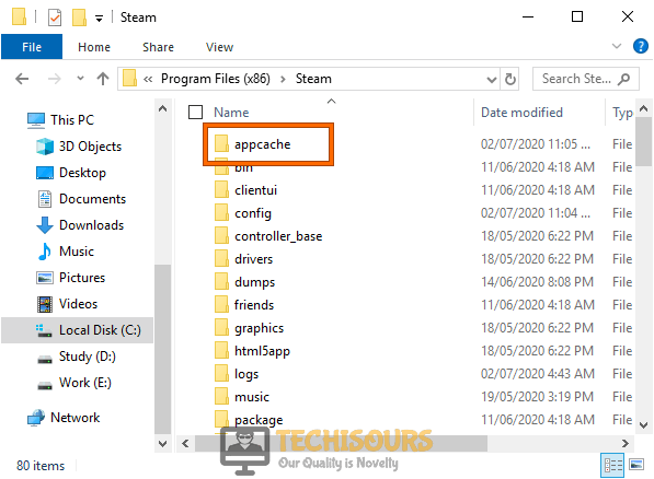 Delete the appcache folder from the directory