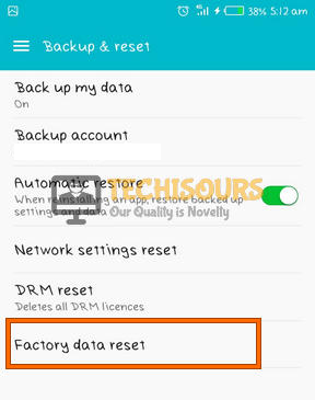 Choose Factory Data Reset Option