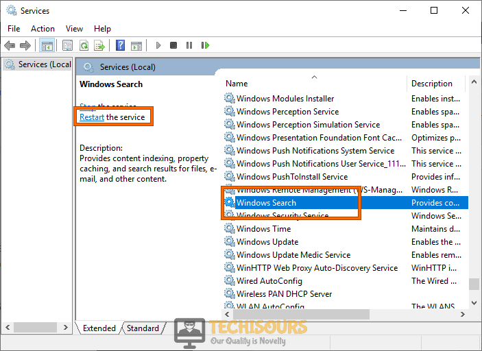 Restart window search service to get rid of word cannot complete the save due to a file permission error