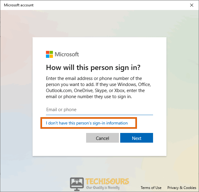 I don’t have this person’s sign-in information