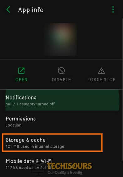 Select Storage and Cache Option to fix unable to send message too many unsent multimedia issue