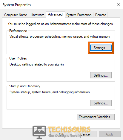 Click on Settings to fix not enough quota is available to process this command issue