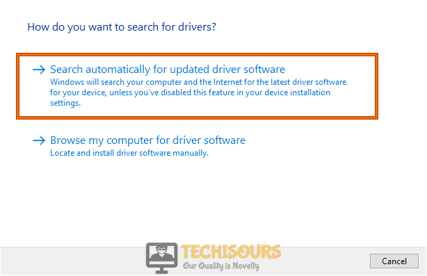 Search automatically for updated driver to fix err_empty_response issue