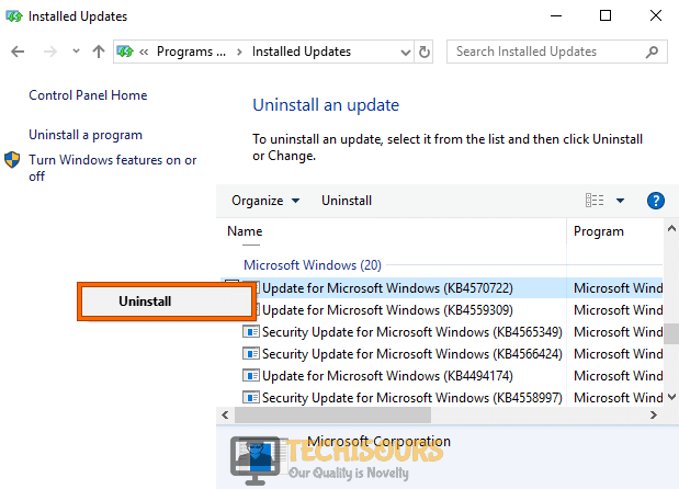 Uninstall Windows Update to resolve video scheduler internal error