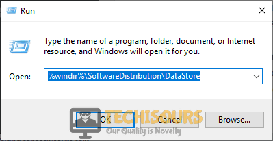 Typing in "%windir%\SoftwareDistribution\DataStore"