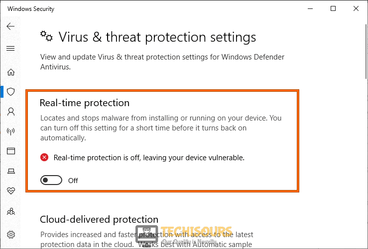 Disable Real-time protection to fix Windows Update Error 0x800703f1