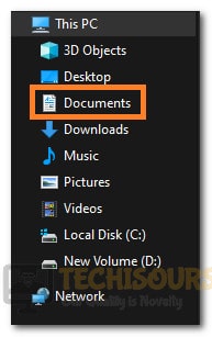 Clicking on the "Documents" option