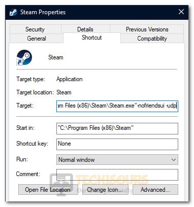 Adding the Target in Steam Shortcut