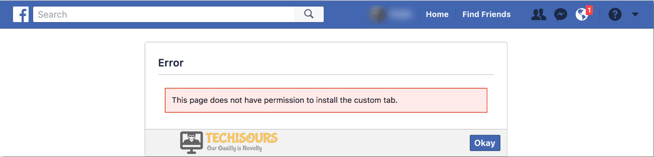 this page does not have permission to install the custom tab