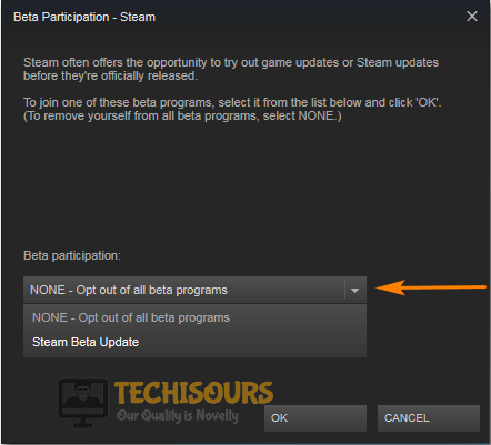 Opt-out of beta programs to fix vac was unable to verify the game session issue