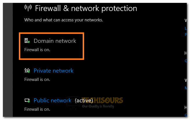 Selecting the Domain Network Option