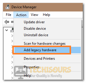 Selecting the "Add Legacy Hardware" option