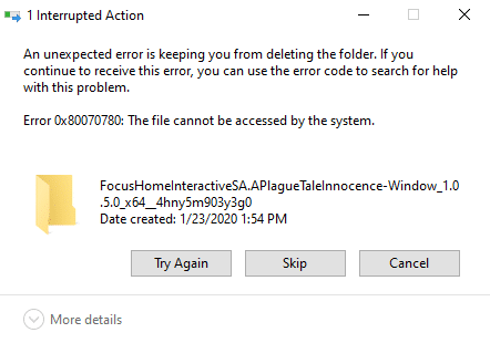 Error 0x80070780: The File cannot be accessed by the System