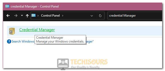 Clicking on the Credential Manager Option