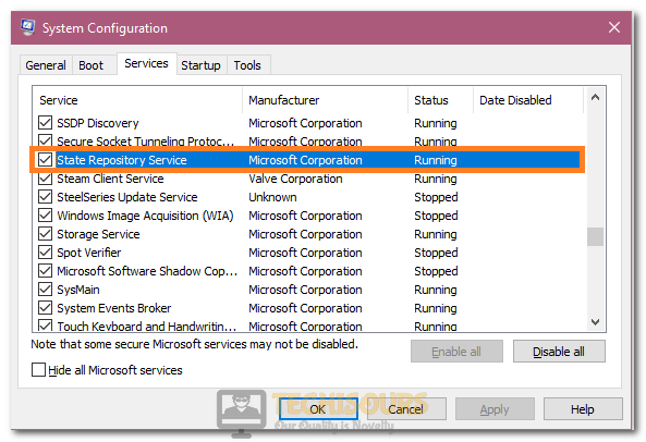 Unchecking State Repository Service option to fix State Repository Service High CPU Usage