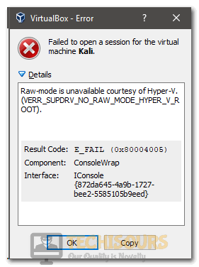 Raw-Mode is Unavailable Courtesy of Hyper-V