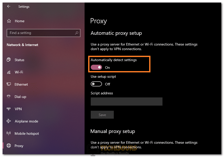 Clicking on the "Automatically Detect Settings" option