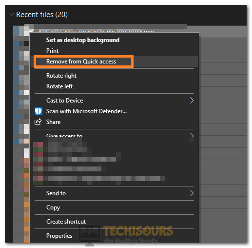 Selecting Remove from Quick Access to fix Error 0x8007042b