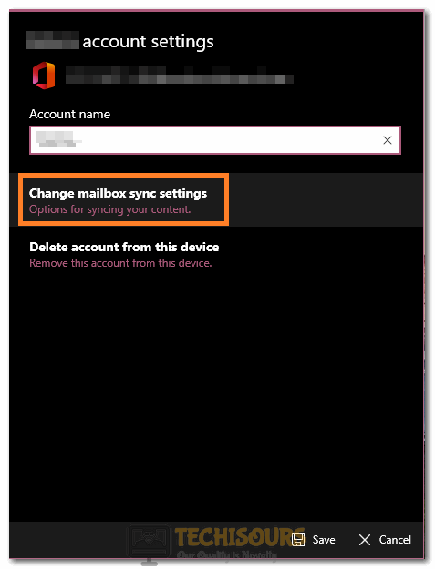 Selecting "Change Mailbox Sync Settings" option to fix Error Code 0x8019019a