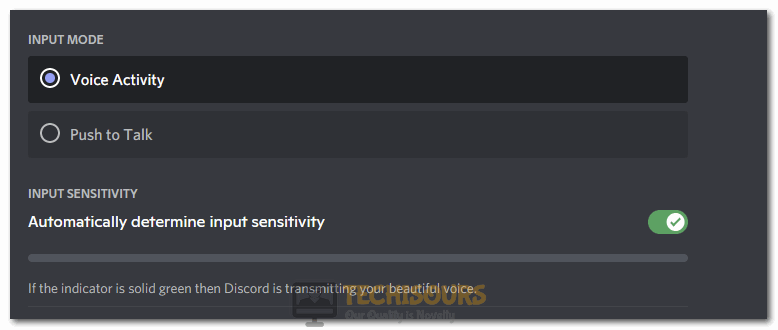 Selecting the "Automatically Determine Input Sensitivity" option to fix Discord Picking up Game Audio
