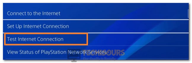 Selecting the Test Internet Connection Option