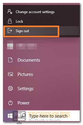 Selecting the "Sign Out" option to fix File Explorer Dark Theme not Working