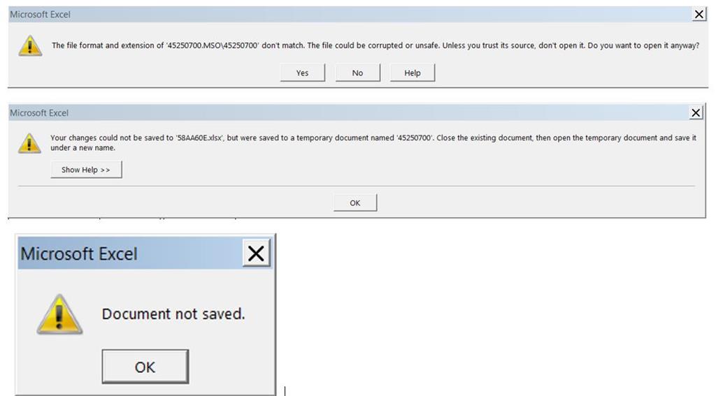 Excel document not saved