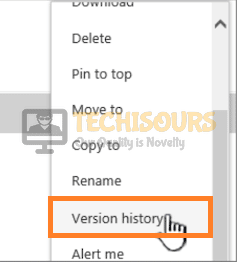 Selecting the "View Version History" option to fix Word Experienced An Error Trying to Open the File