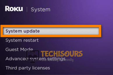 Initiating System Update on Roku to fix TCL Roku Tv Keeps Restarting